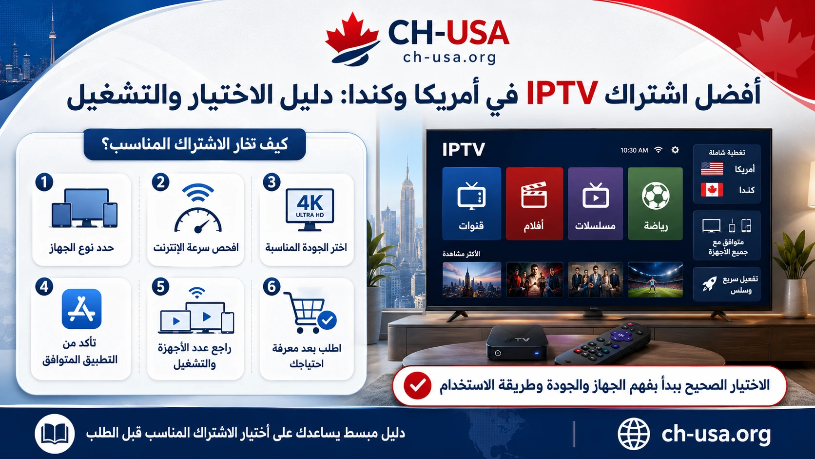 أفضل اشتراك IPTV في أمريكا وكندا: دليل الاختيار والتشغيل